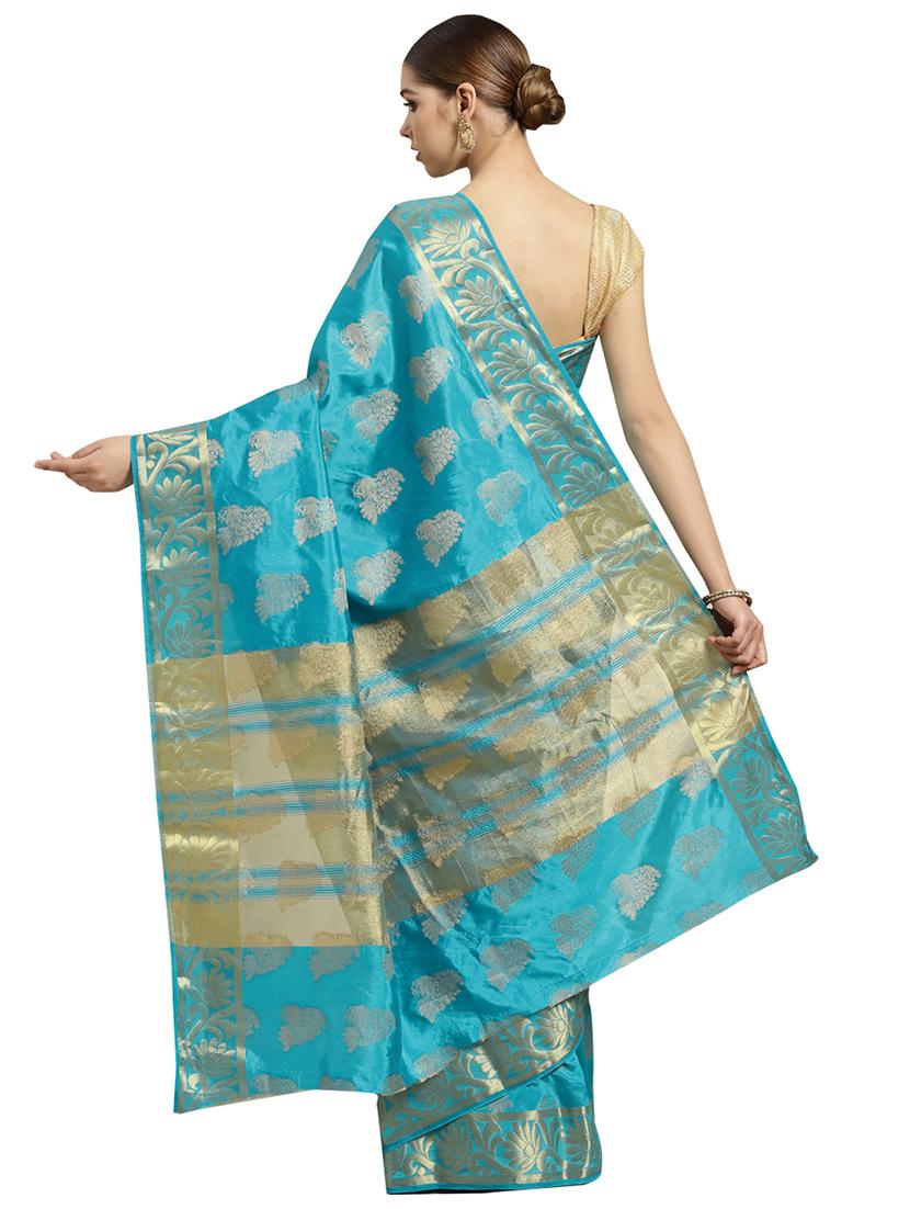 floral woven saree with blouse - 16380861 - Zoom Image - 2