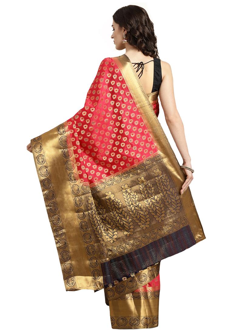 floral woven saree with blouse - 16380863 - Zoom Image - 2