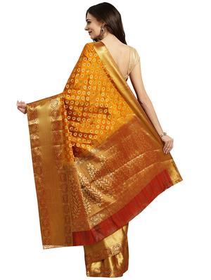 mustard silk blend woven saree with blouse - 16380866 - Standard Image - 2