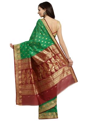 bordered woven saree with blouse - 16380873 - Standard Image - 2