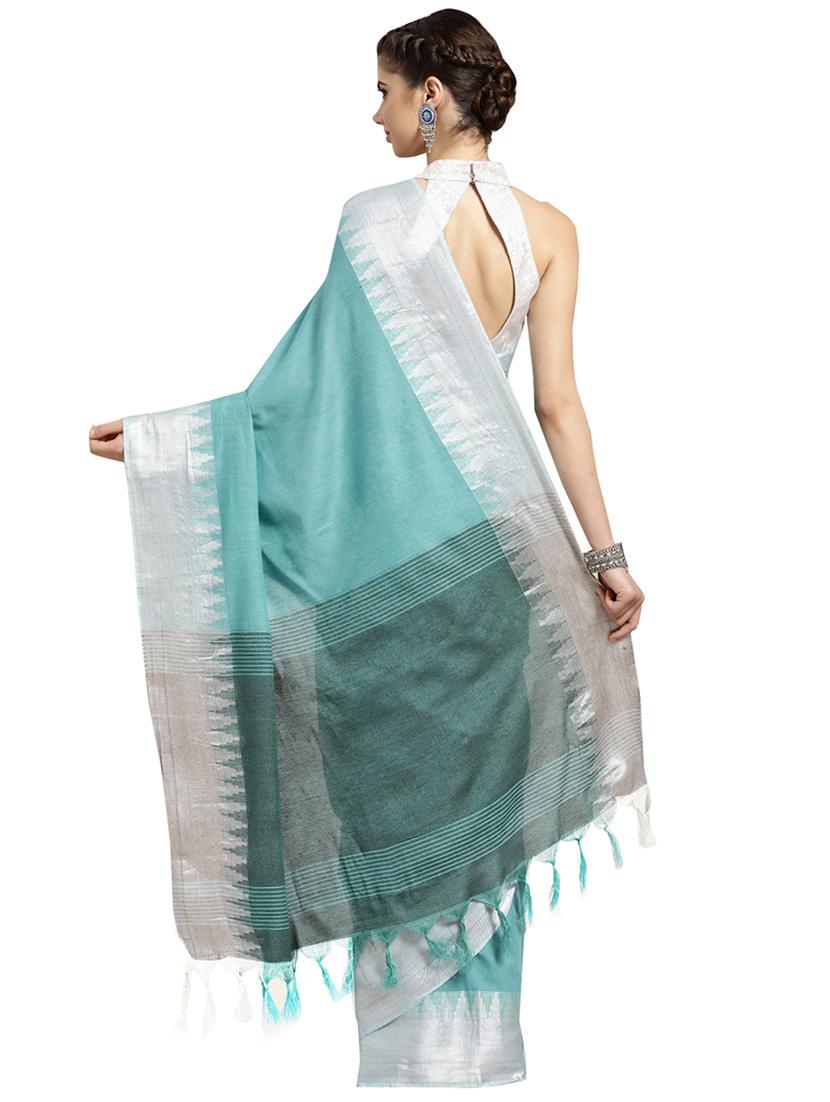 solid plain saree with blouse - 16380888 - Zoom Image - 2
