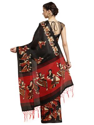 black silk blend printed saree with blouse - 16380900 - Standard Image - 2