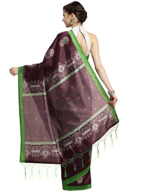 purple silk blend printed saree with blouse - 16380903 - Standard Image - 2