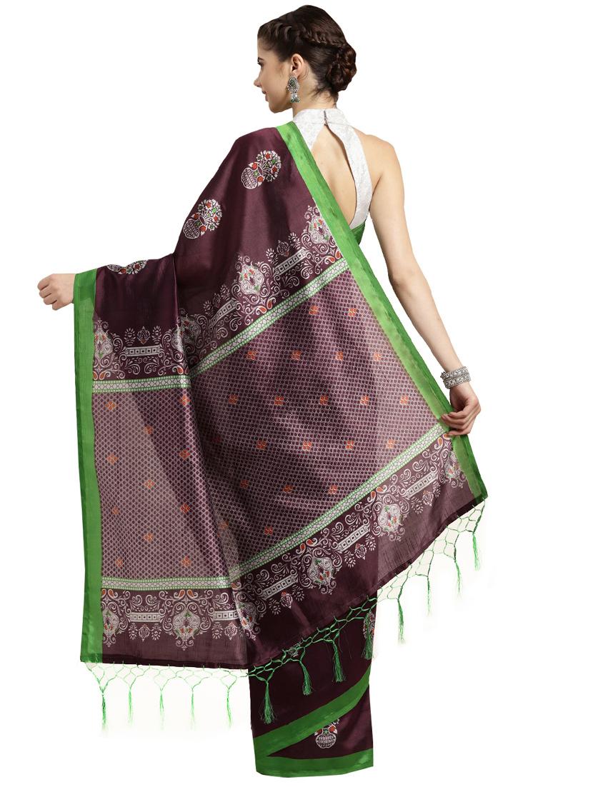 purple silk blend printed saree with blouse - 16380903 - Zoom Image - 2
