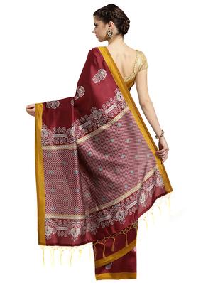 maroon silk blend printed saree with blouse - 16380904 - Standard Image - 2