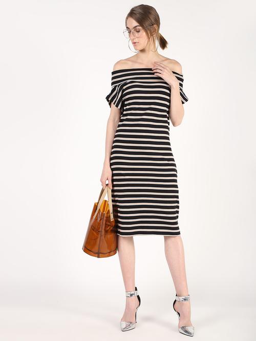 off shoulder striped sheath dress - 16381172 - Standard Image - 1