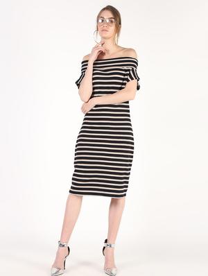 off shoulder striped sheath dress - 16381172 - Standard Image - 2