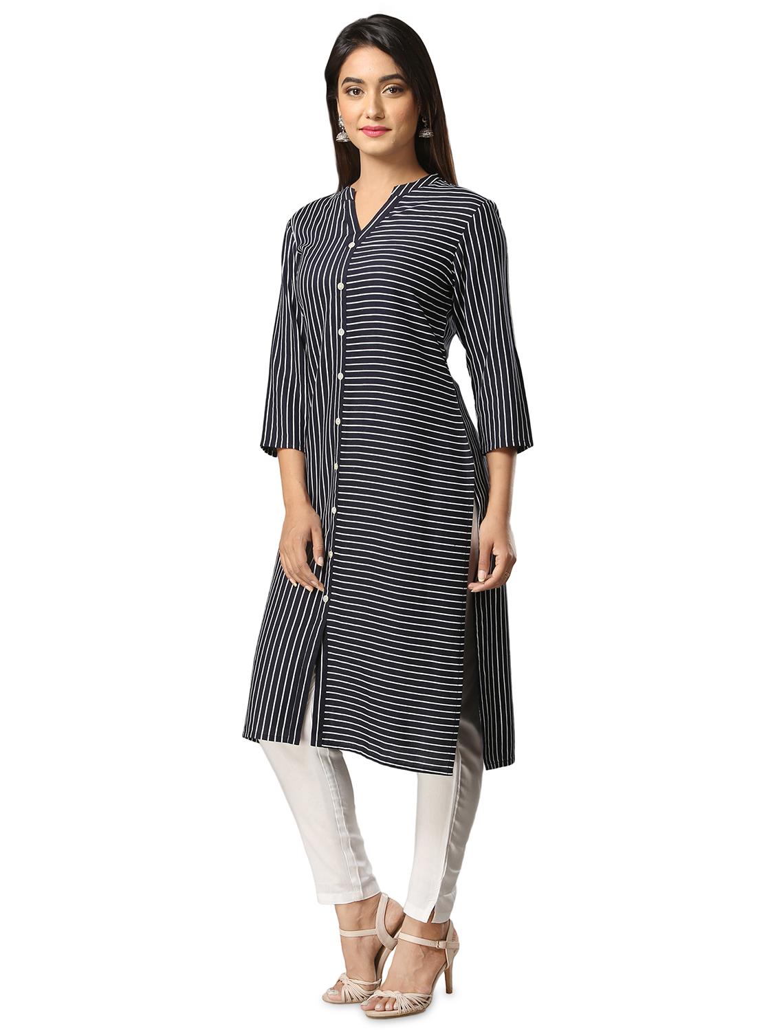 striped straight kurta - 16384268 - Zoom Image - 2