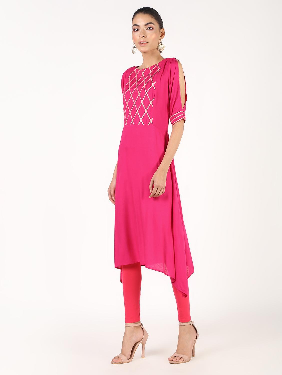 gota lace asymmetric kurta - 16385307 - Zoom Image - 2