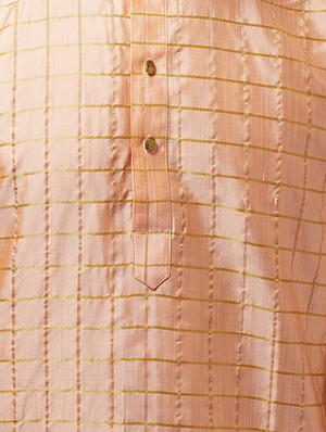 orange silk blend checkered long kurta - 16385435 - Standard Image - 5