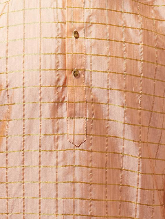 orange silk blend checkered long kurta - 16385435 - Zoom Image - 5
