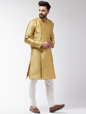 gold silk blend kurta pyjma - 16385533 - Standard Image - 2