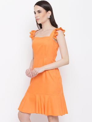 frill trim solid a-line dress - 16386554 - Standard Image - 2