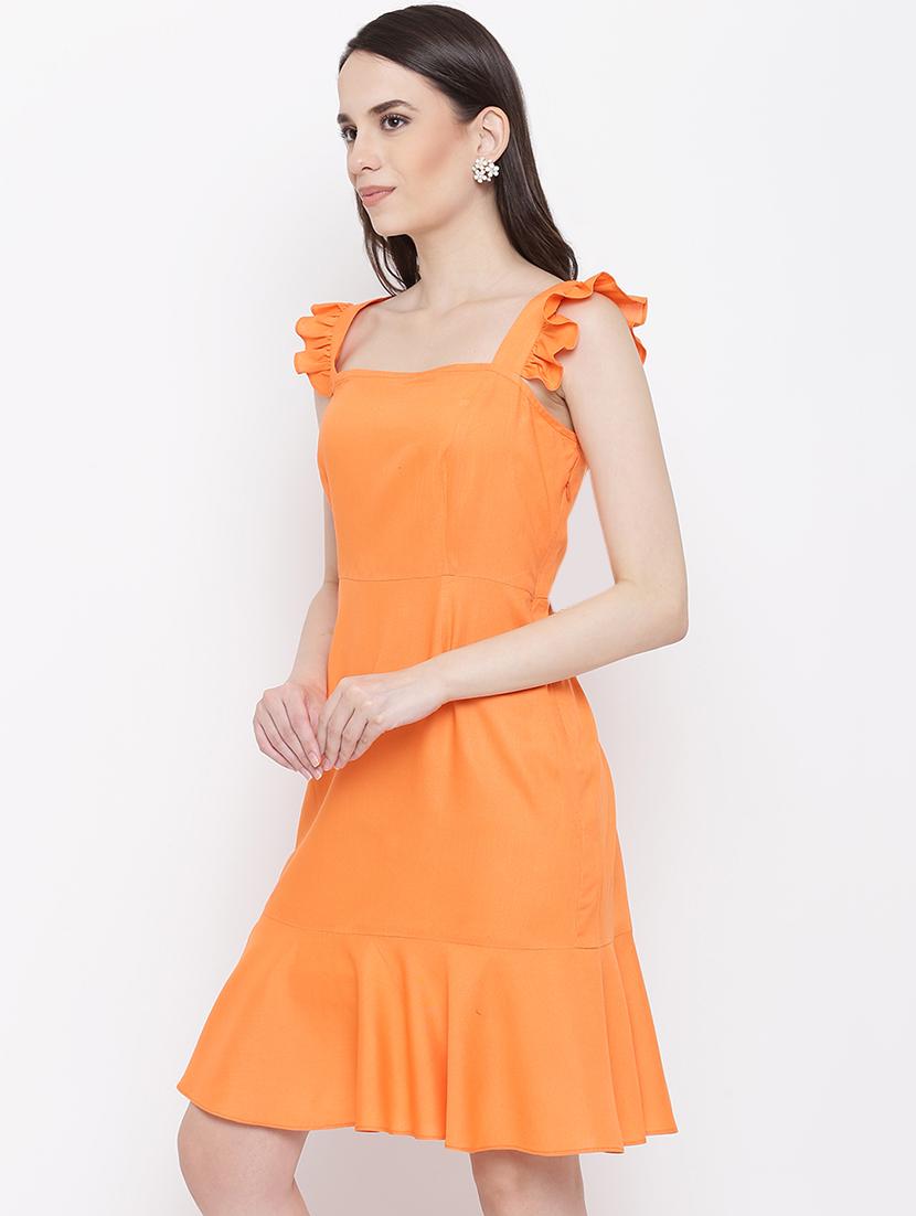 frill trim solid a-line dress - 16386554 - Zoom Image - 2