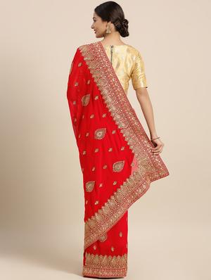 red georgette embroidered saree with blouse - 16389883 - Standard Image - 2