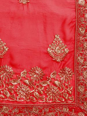 red georgette embroidered saree with blouse - 16389883 - Standard Image - 5