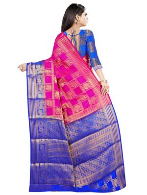 contrast zari border kanjivaram saree with blouse - 16390862 - Standard Image - 2