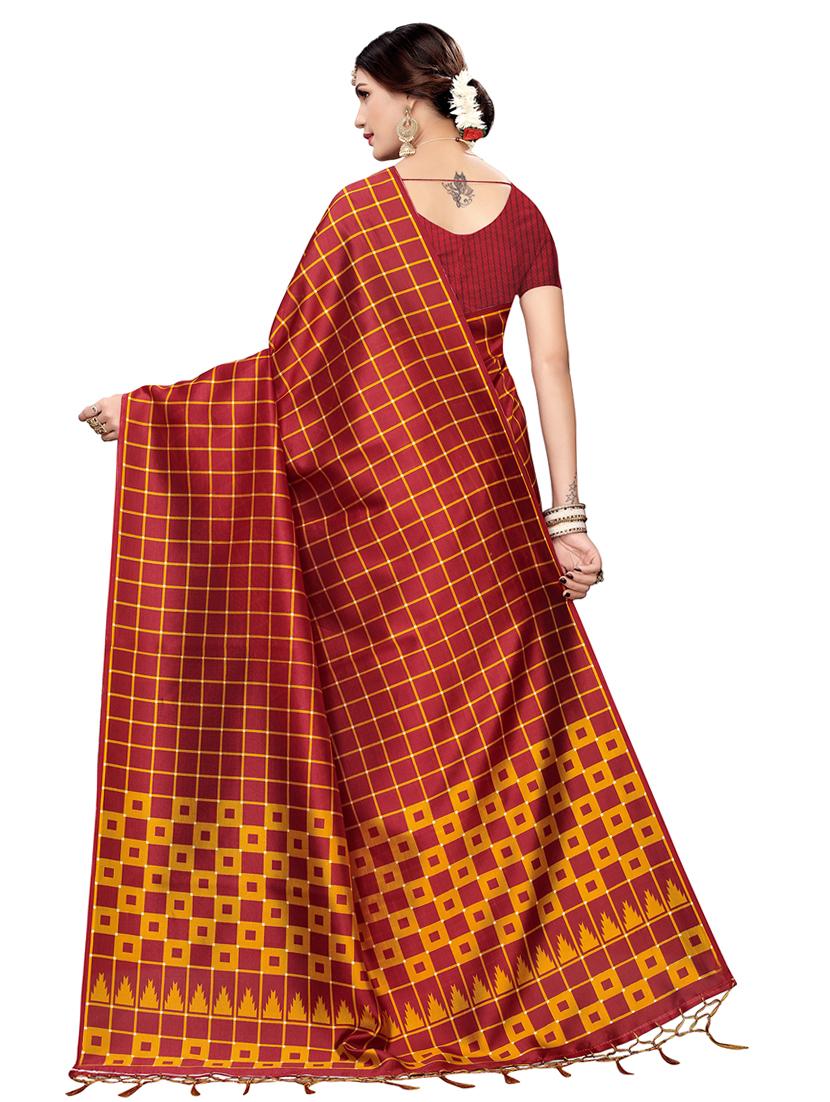 checkered mysore silk saree with blouse - 16390984 - Zoom Image - 2