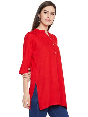 solid pintucks straight kurti - 16391866 - Standard Image - 2