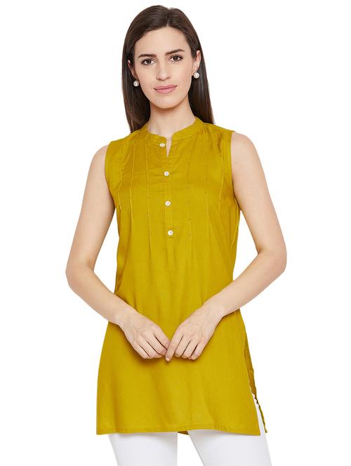 solid pintucks straight kurti - 16391867 - Standard Image - 1
