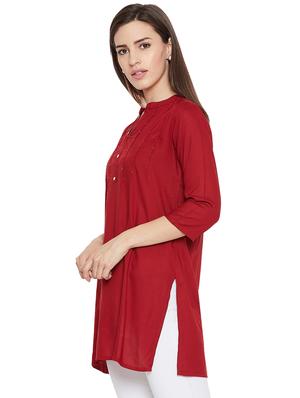 solid pintucks straight kurti - 16391871 - Standard Image - 2