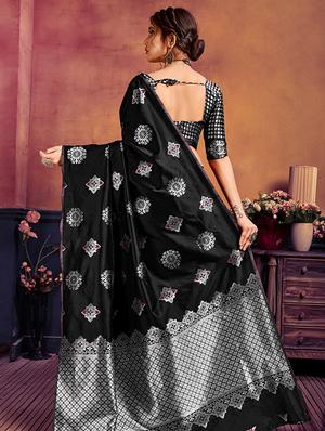 silver zari motifs banarasi saree with blouse - 16392432 - Standard Image - 2