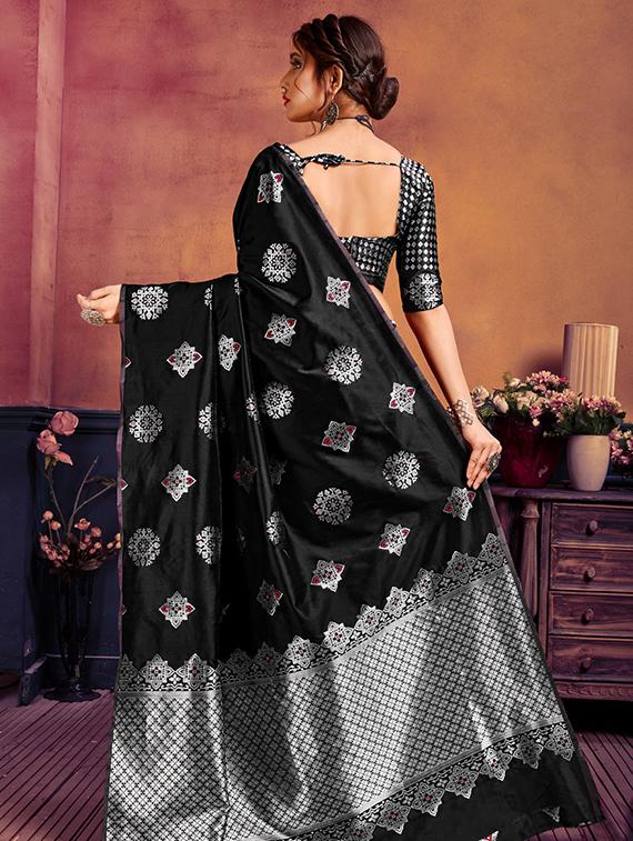 silver zari motifs banarasi saree with blouse - 16392432 - Zoom Image - 2