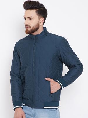 navy blue solid quilted jacket - 16396877 - Standard Image - 2