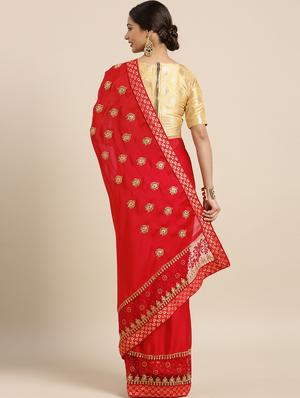 gold embroidered saree with blouse - 16400021 - Standard Image - 2
