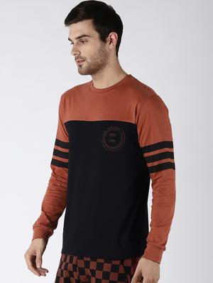 brown color block cut & sew t-shirt - 16401523 - Standard Image - 2