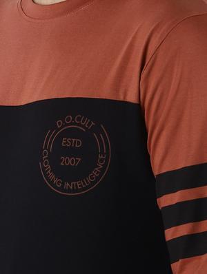 brown color block cut & sew t-shirt - 16401523 - Standard Image - 5