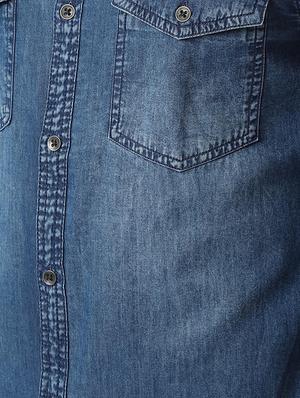 blue solid denim casual shirt - 16402739 - Standard Image - 5