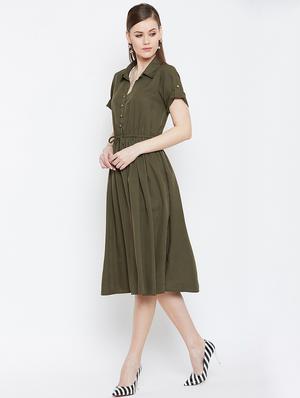 drawstring button detail flared dress - 16405398 - Standard Image - 2