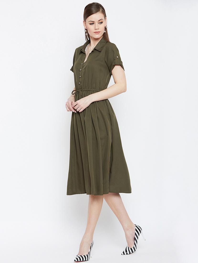 drawstring button detail flared dress - 16405398 - Zoom Image - 2