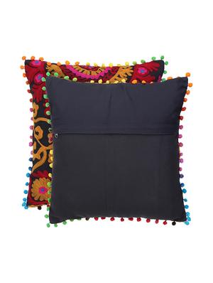 Dark Brown Aari Embroidered Cushion Cover 16x16 inches. Set of 2 pcs - 16406531 - Standard Image - 2