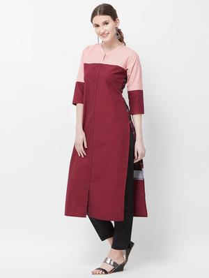 color block straight kurta - 16406672 - Standard Image - 2
