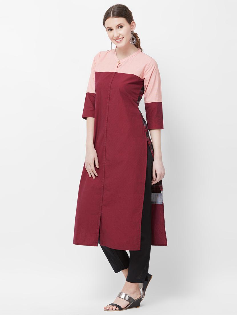 color block straight kurta - 16406672 - Zoom Image - 2