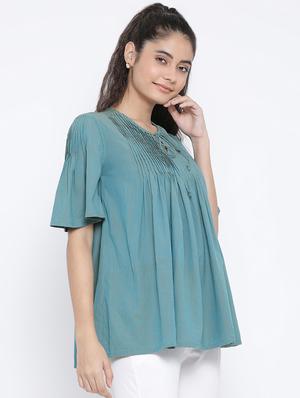 pin-tucks lace detail gathered top - 16406966 - Standard Image - 2
