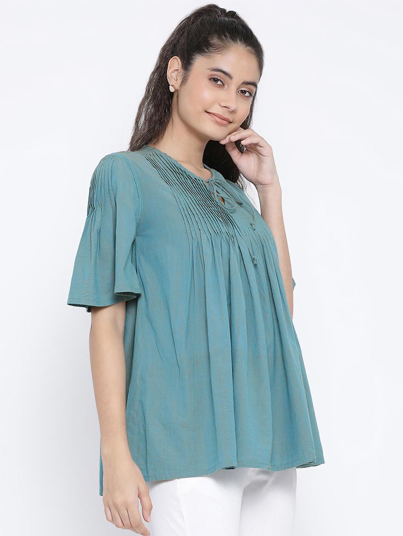 pin-tucks lace detail gathered top - 16406966 - Zoom Image - 2