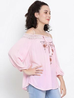 cold shoulder lace detail embroidered top - 16406972 - Standard Image - 2