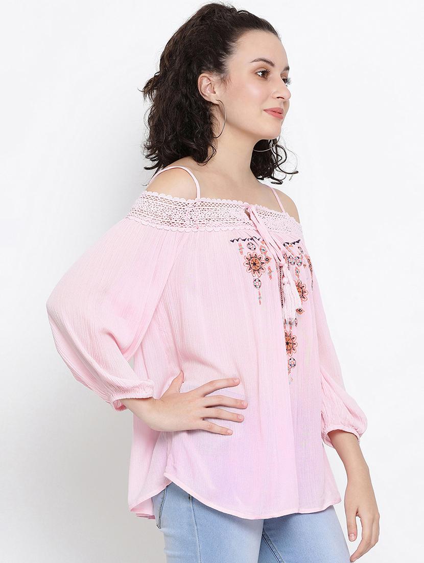 cold shoulder lace detail embroidered top - 16406972 - Zoom Image - 2
