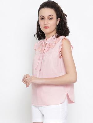 tie knot ruffle trim embroidered top - 16406978 - Standard Image - 2