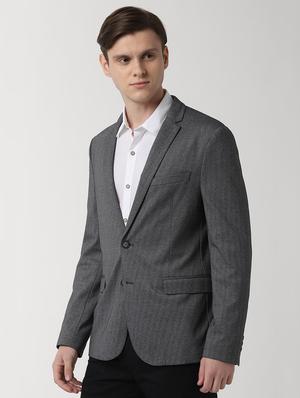 grey solid single breasted formal blazer - 16409180 - Standard Image - 2