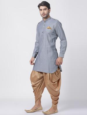 grey solid dhoti kurta set - 16416546 - Standard Image - 2