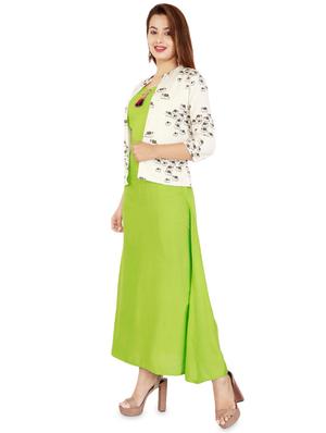 solid a-line kurta with printed jacket - 16416742 - Standard Image - 2