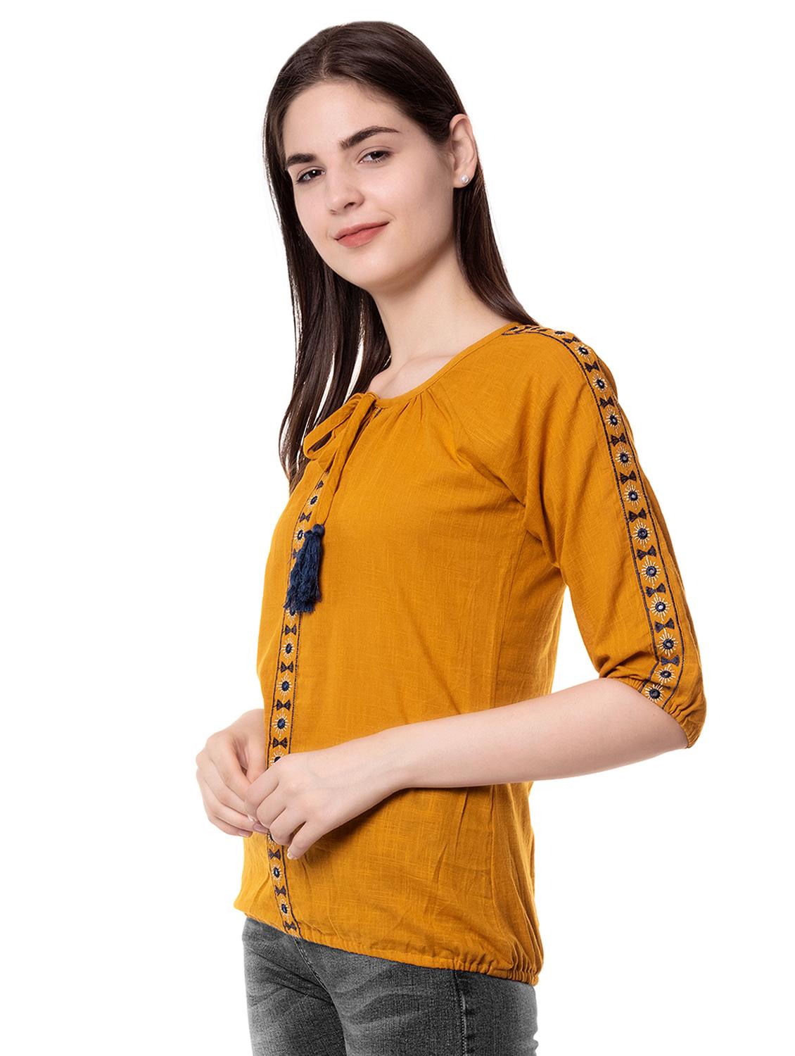 tassel tie up embroidered blouson top - 16416769 - Zoom Image - 2