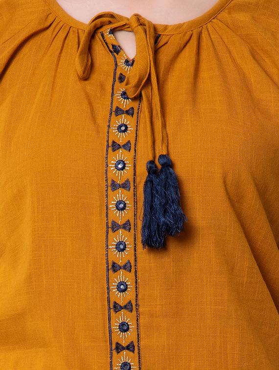 tassel tie up embroidered blouson top - 16416769 - Zoom Image - 5