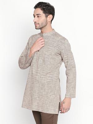 beige self design short kurta - 16416863 - Standard Image - 2