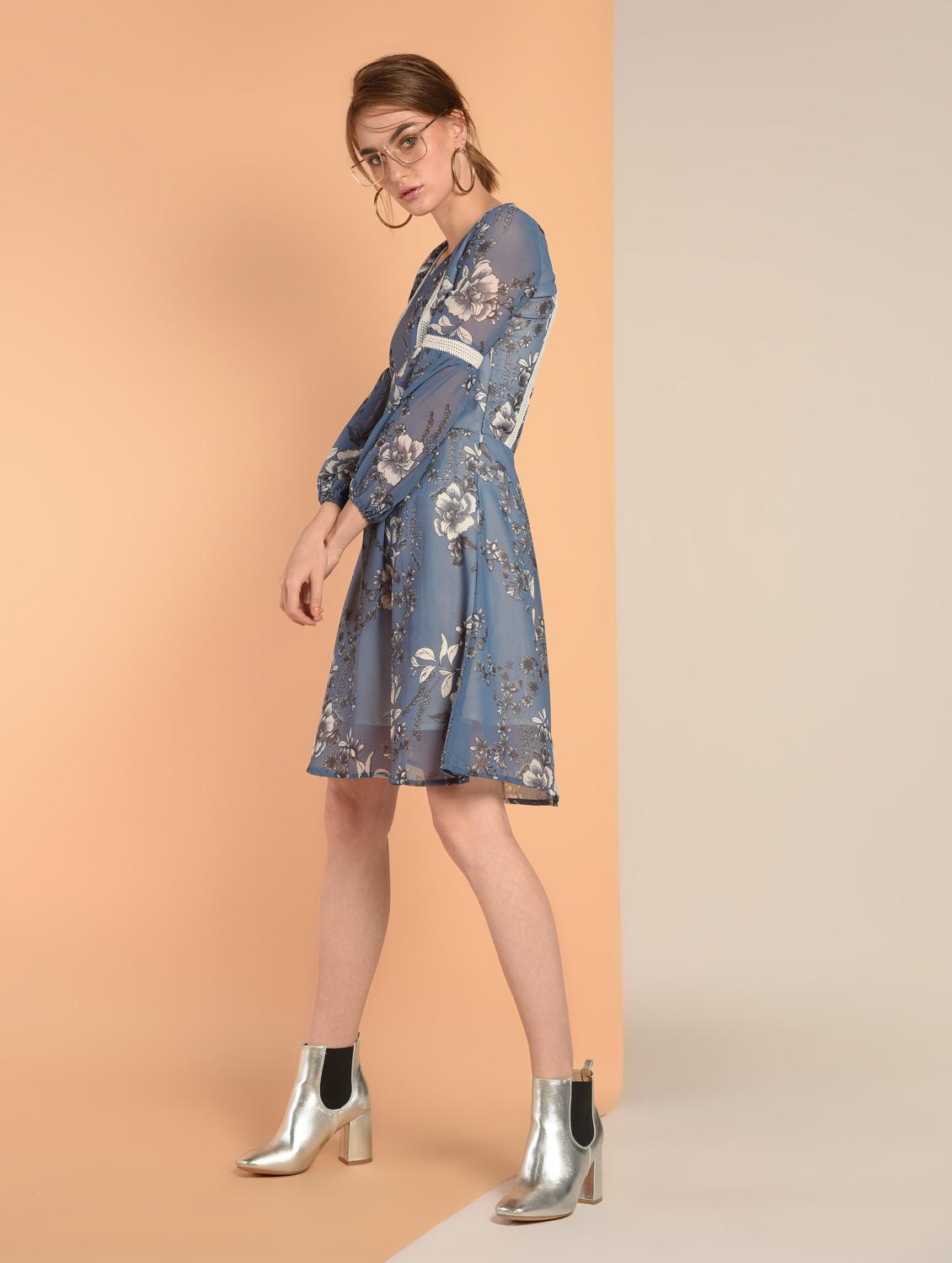 lace insert floral a-line dress - 16417432 - Zoom Image - 2
