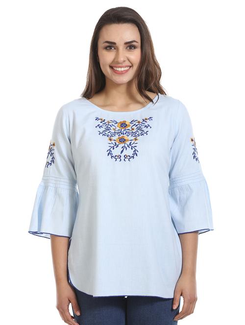 bell sleeved floral embroidered top - 16417508 - Standard Image - 1